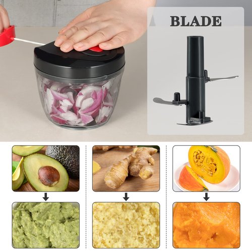 Cambom Manual Food Chopper Vegetable Cutter, Hand String Vegetable Chopper Onions Cutter for Vegetable Fruits Nuts BPA Free Food Safe Material, 500ml Black