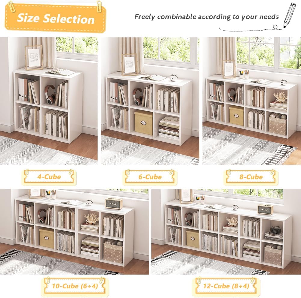 NELY 4 Cube Organizer Bookcase - Stylish White Fabric Storage Bins with Open Shelves
