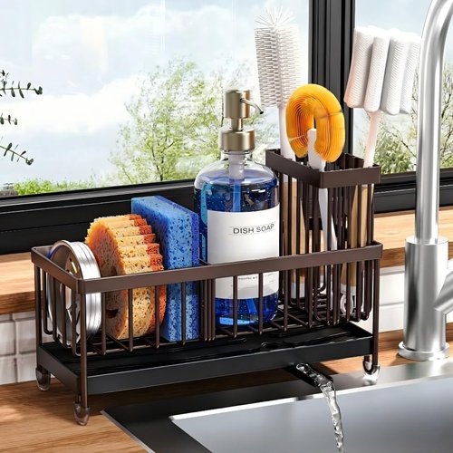 Cisily Kitchen Sink Caddy Organizer - Rustproof 304 Stainless Steel Sponge Holder | High Brush Storage