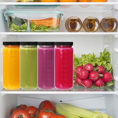 Encheng 16 oz Glass Juice Bottles with Lids,9 Pack Reusable Juicing Bottles Drinking Jars with Lids and Straws,Clear Round Smoothies Cup for Juicing,Kombucha,Water,Milk,Travel