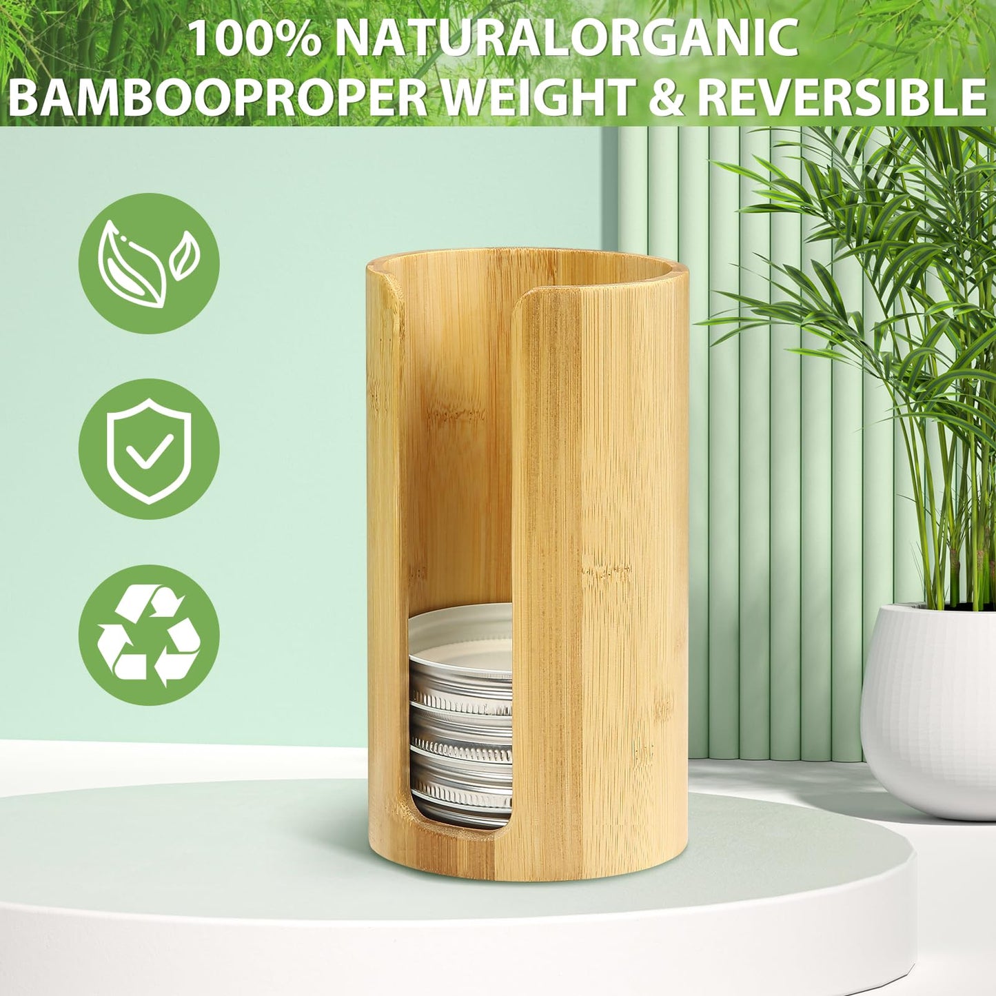 QOOMABA Mason Jar Lid Organizer (2pcs), Mason Jar Lid Storage Made of Bamboo, Suitable for Mason/Canning/Bamboo Lids(WIDE/REGULAR), Fit Perfectly, Stackable Steady