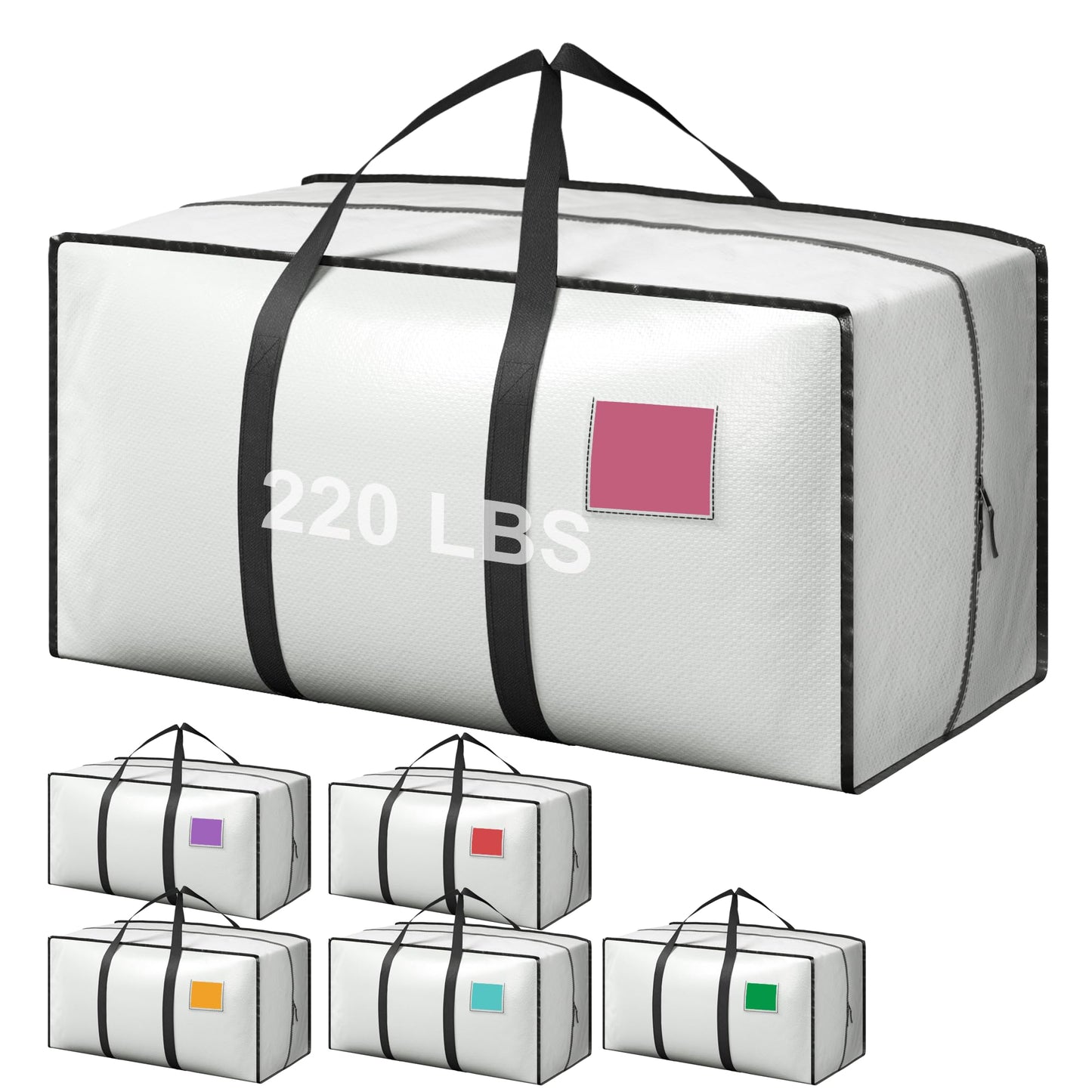 RMOHRO 12 Pack Moving Bags with Full-Open Side Zipper, Extra Large 93L Heavy Duty Waterproof Foldable Storage Totes for College Dorm, Moving & Home Organization,White