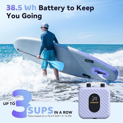 AIRBANK Electric Paddle Board Pump - Rechargeable 38.5Wh Battery, 20PSI, Lightweight Dual Stage Air Pump for Kayaks & Inflatable Boats