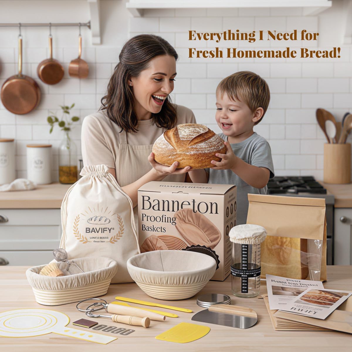 Skiennix Sourdough Starter Kit - Complete Baking Set with Proofing Baskets, Dough Scraper & Recipe