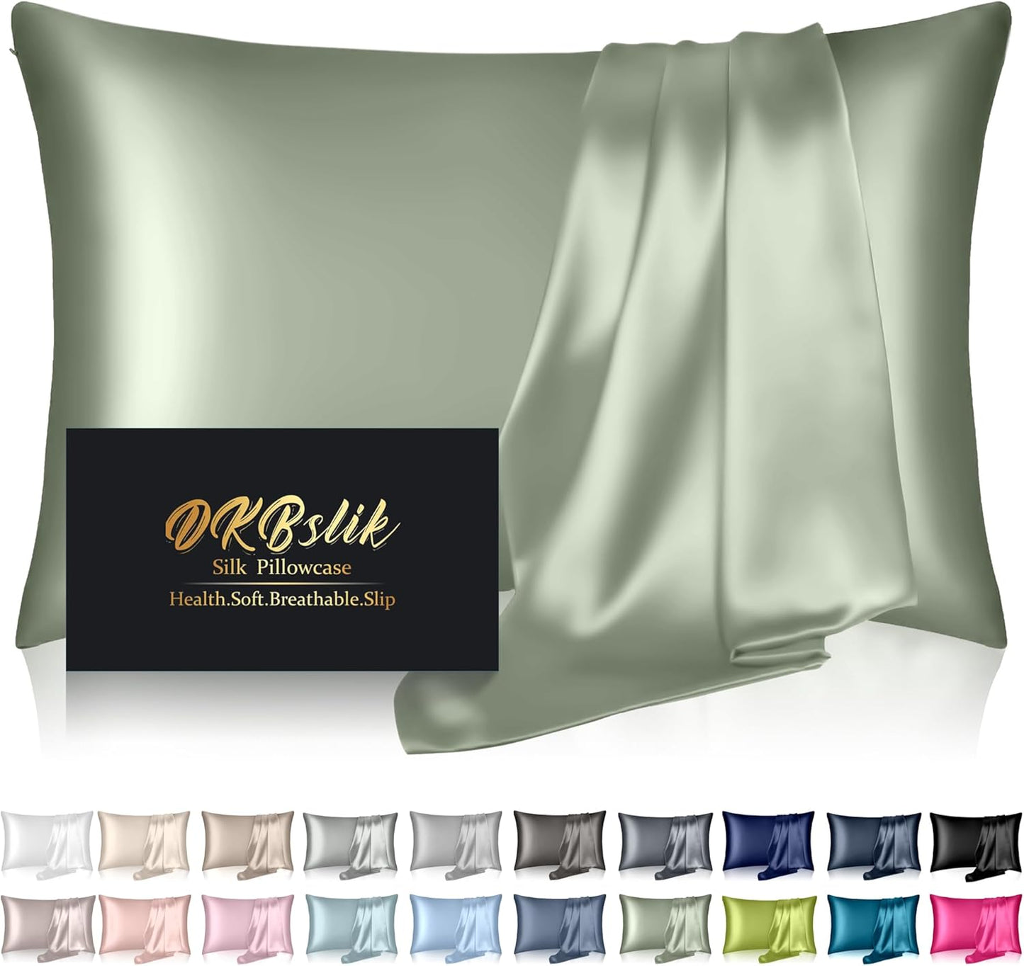 Mulberry Silk Pillowcase by Skiennix - Anti-Acne Cooling Queen Size Satin | Sage Green, Hidden Zipper