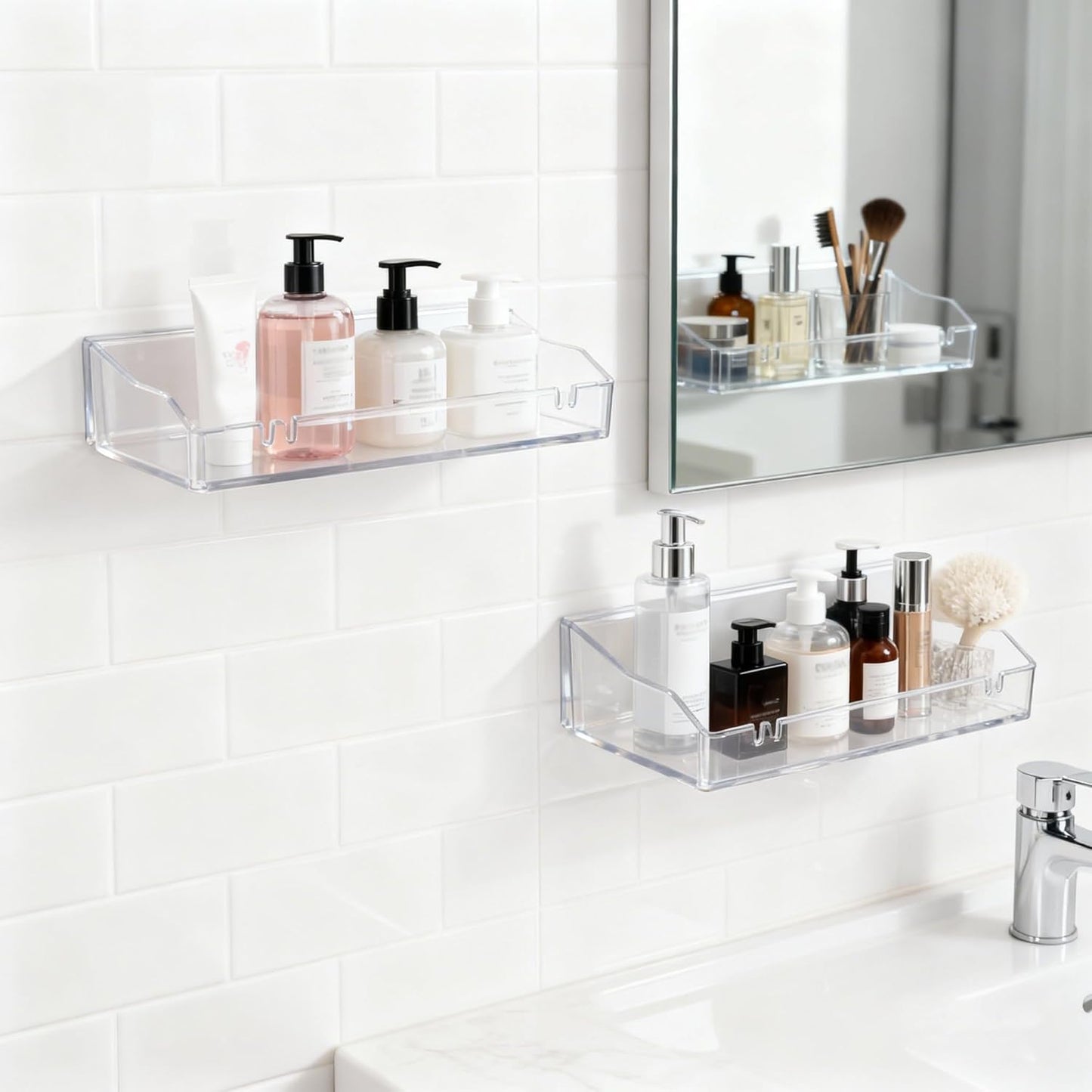 Skiennix Clear Acrylic Floating Shelves - Versatile Wall-Mounted Organizer for Bathroom, Kitchen & Living Room