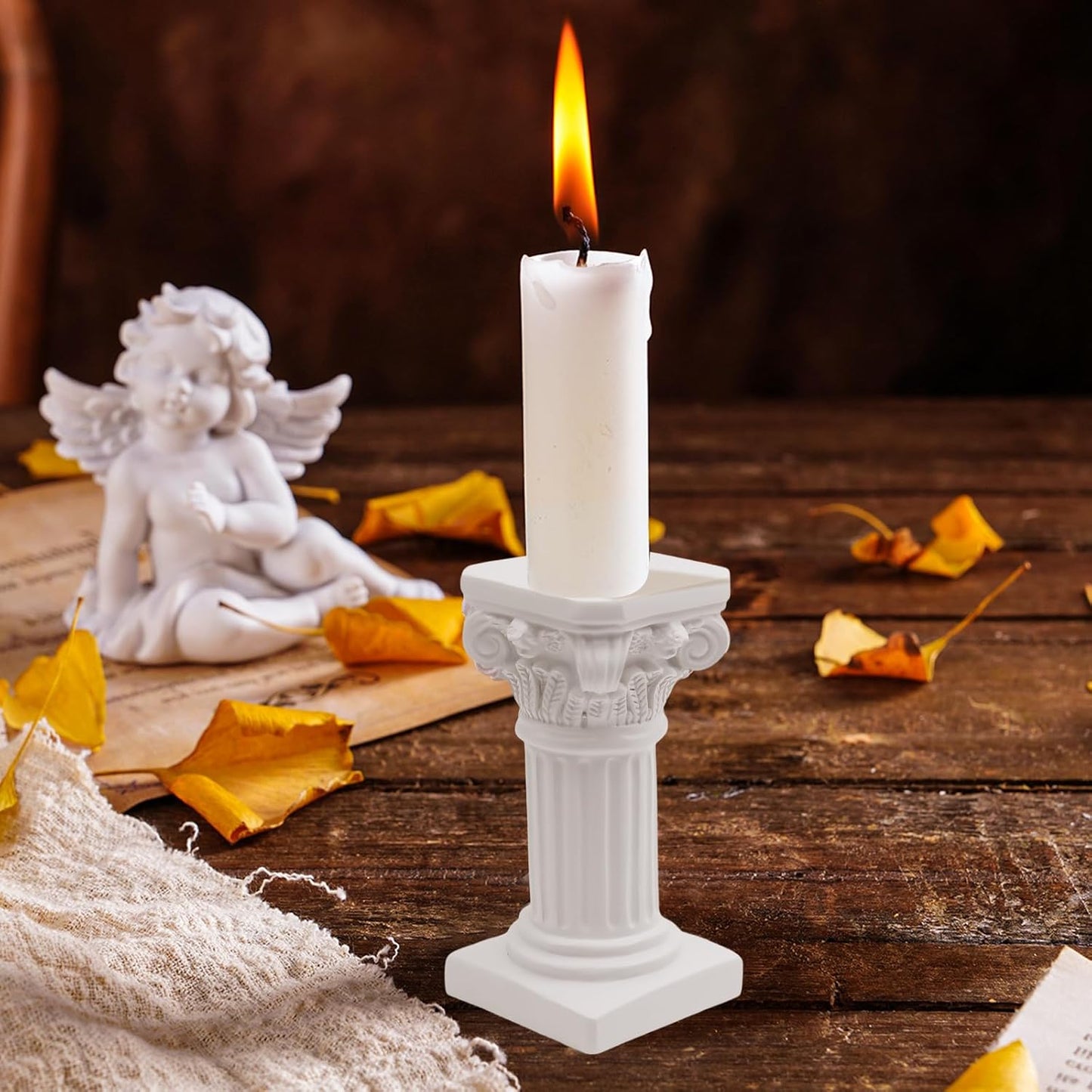 Saihisday White Roman Pillar Statues - Mini Greek Columns Candle Holders | 3.9" D x 7.5" W x 7.5" H
