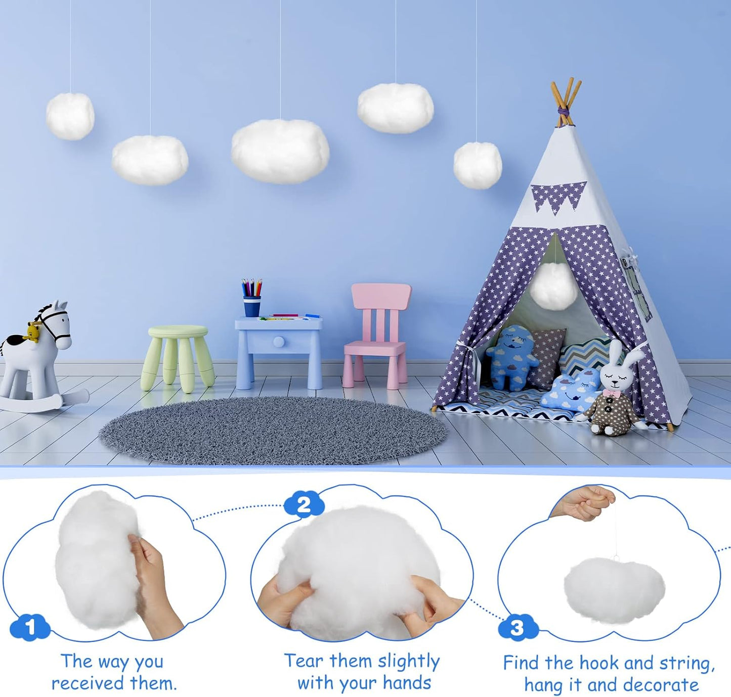 Tatuo 6 Pcs Artificial Hanging Clouds - 3D Imitation Cotton Decorations for Halloween & Wedding Decor