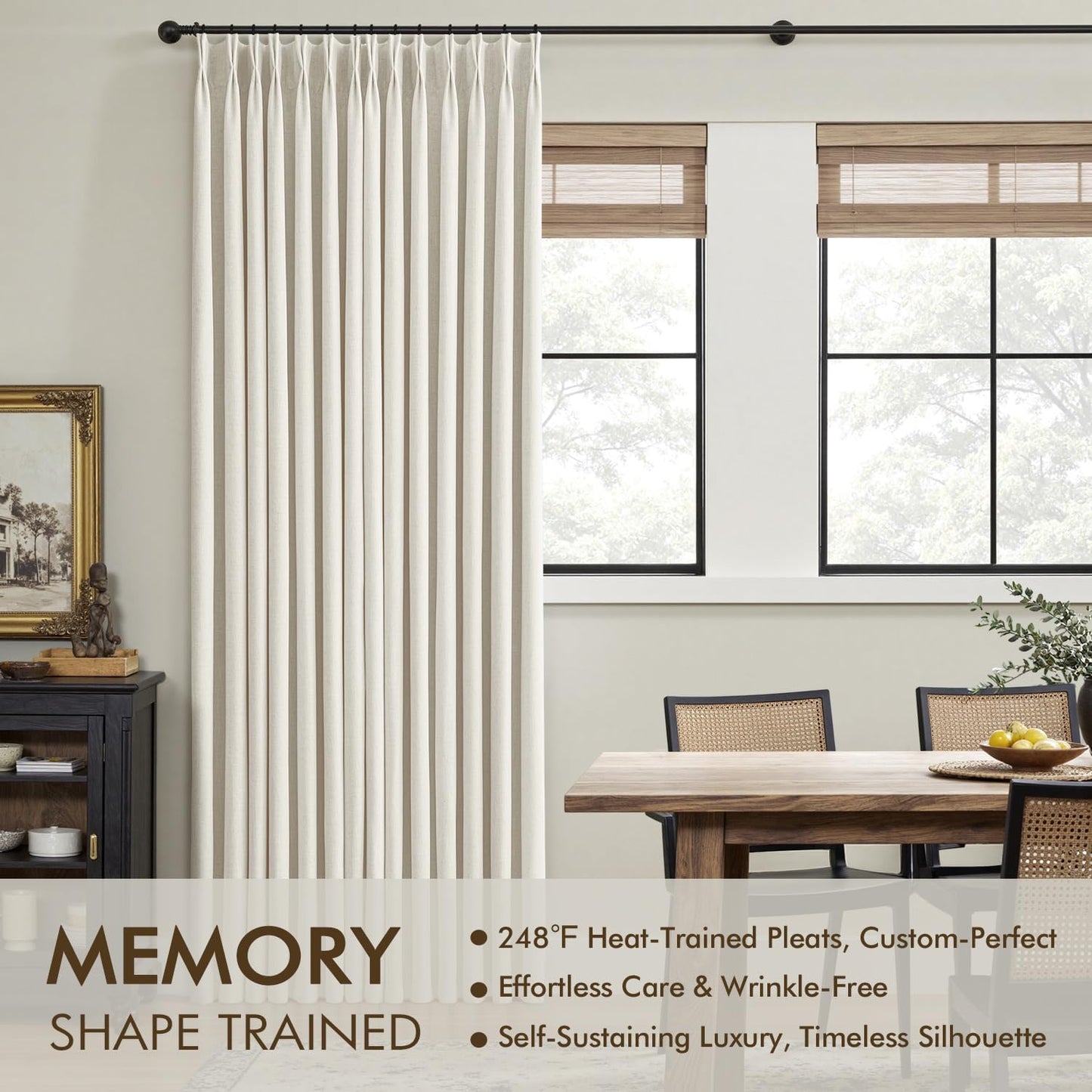 MIULEE 100% Blackout Linen Curtains - Natural Pinch Pleated Design | 84-Inch Long, Room Darkening Drapes (2 Panels)