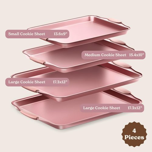 Country Kitchen Nonstick Bakeware Set - Heavy Duty, Easy Release, Stackable Design | Pink, 4 Pieces