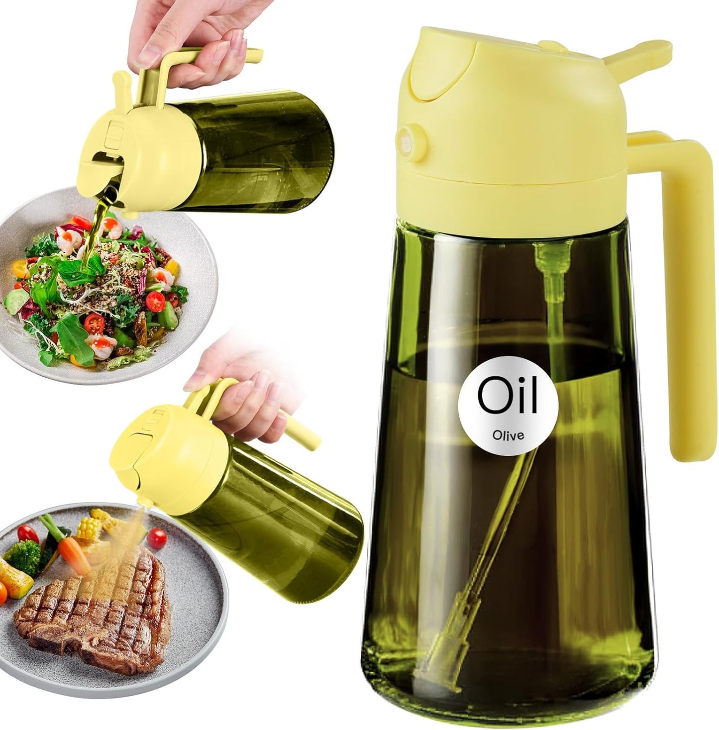 YARRAMATE Dark Green Glass Oil Sprayer - 16oz Light-Blocking 2-in-1 Olive Oil Dispenser for Cooking