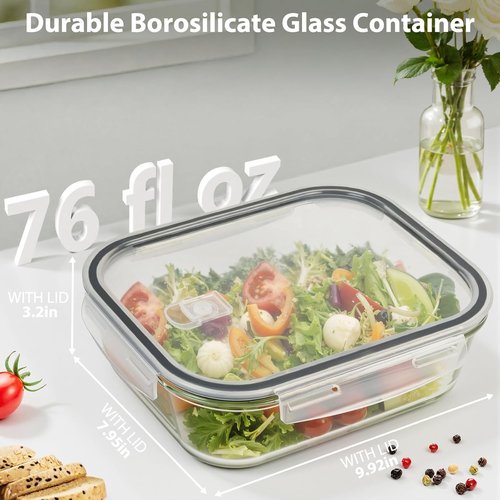 Freshmage Large Glass Storage Containers - 76.4oz with Air Vent Lids | 9.5 Cup, BPA-Free, Oven & Dishwasher Safe