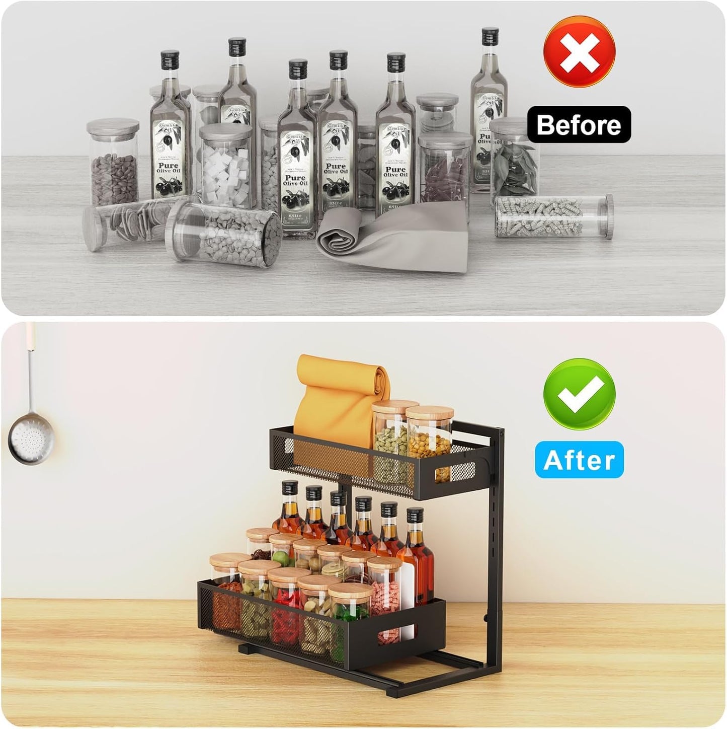 Petiza Under Sink Organizer - Adjustable Height 2-Tier Cabinet Storage with Sliding Drawers | Kitchen & Bathroom