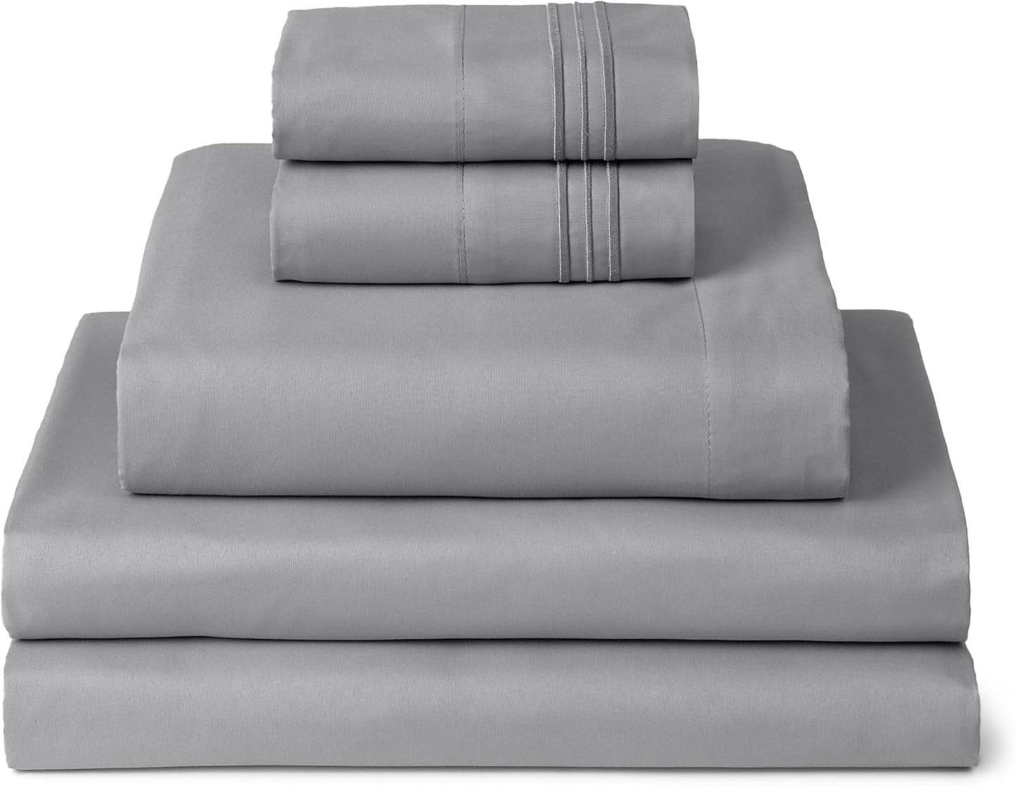 Mellanni Split King Sheets Set - 5 PC Hotel Luxury Bedding | Extra Soft, Cooling, Wrinkle-Resistant (Light Gray)