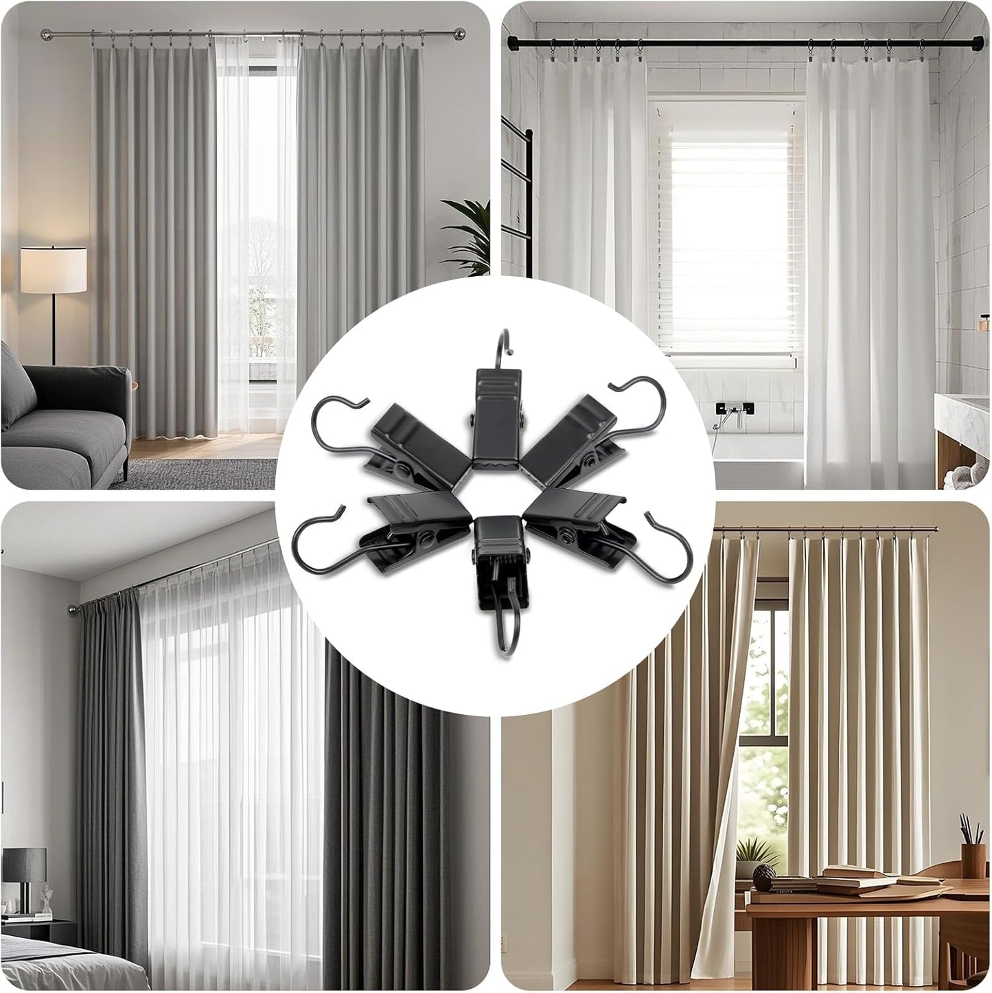 Skiennix Curtain Clips Hooks - 100 Pack Stainless Steel Drapery Clips for Party Lights & Decorations | Black