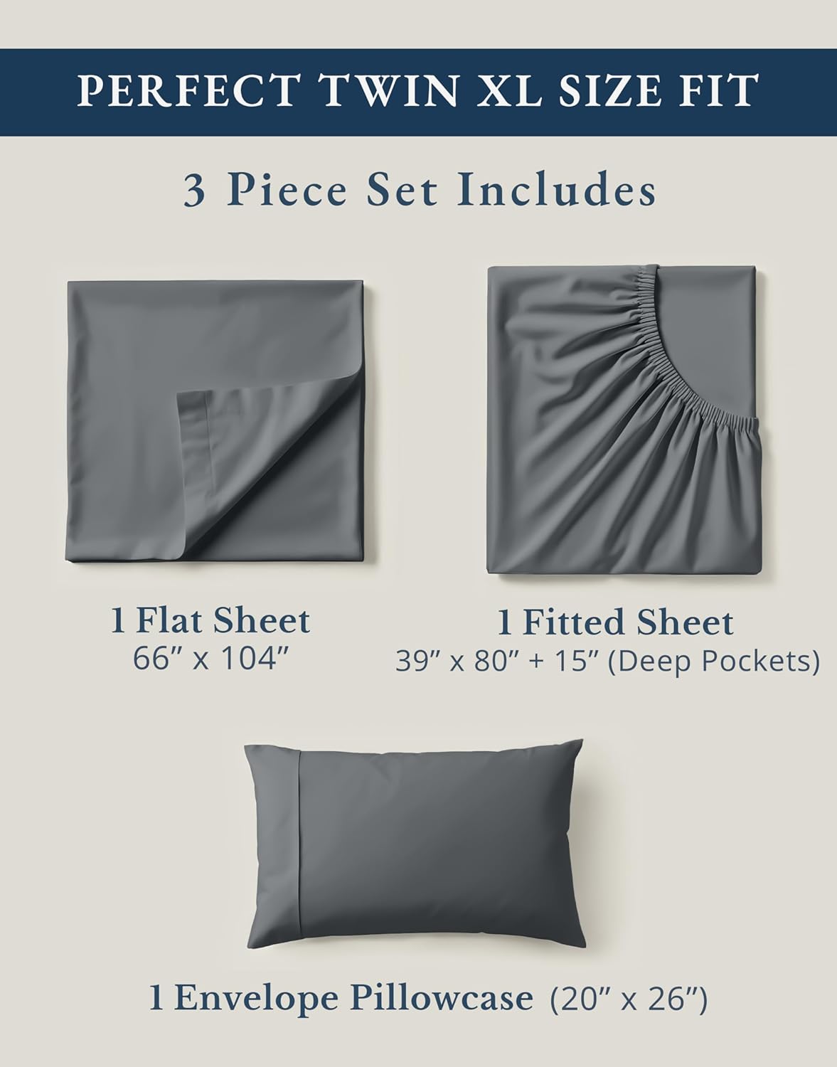 LANE LINEN Twin XL Sheets Set - 100% Organic Cotton, Crisp Percale, Fade Resistant, Charcoal