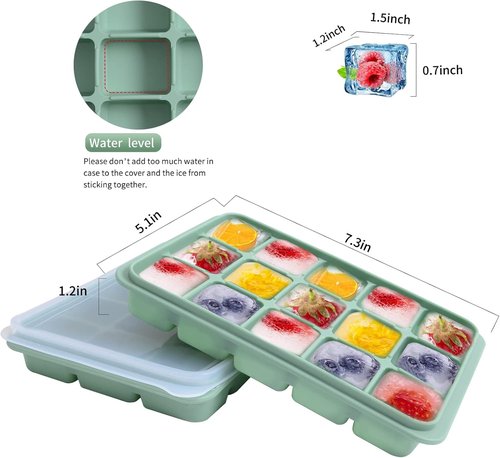 BAMBOO GREEN Silicone Ice Cube Trays - Set of 2 Flexible Molds with Removable Lid | BPA Free, Stackable Design
