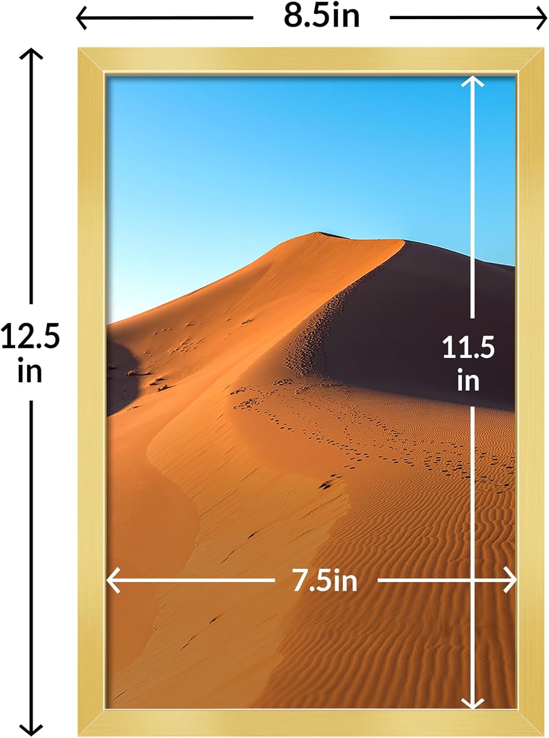 LaVie Home 8x12 Gold Picture Frame - HD Plexiglass Wall Display for Vertical or Horizontal Use