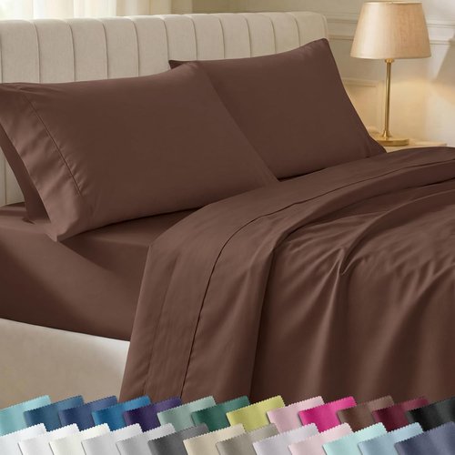 California Design Den King Size Bed Sheet Set - 100% Cotton, 400 Thread Count, Silky Smooth Sateen in Espresso Brown