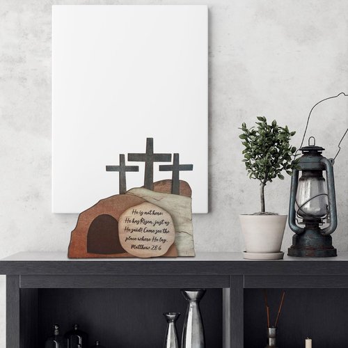 Christian Home Decor The Empty Tomb Easter Scene and Cross Decoration, Easter Resurrection Scene Set Wooden Jesus Sign for The Home, Tabletop, Office (B)