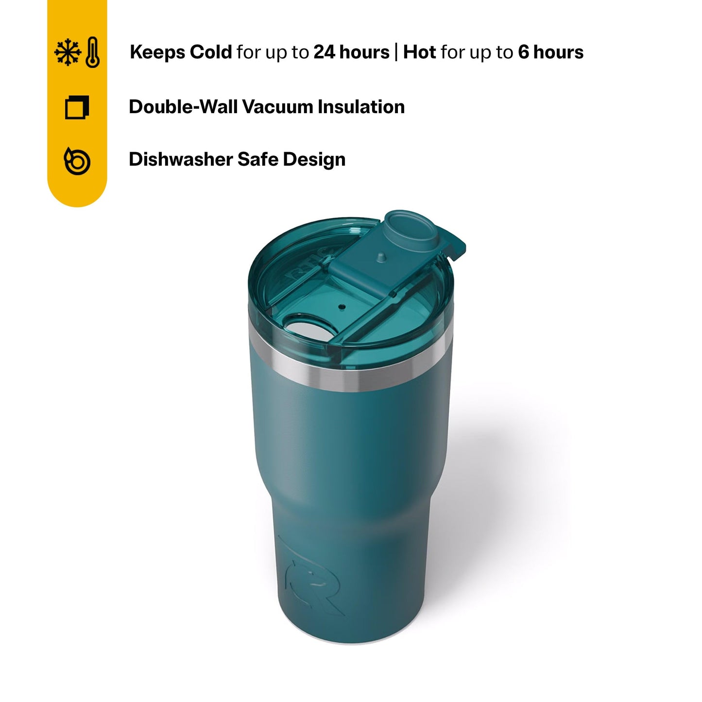 RTIC 20oz Essential Tumbler with Lid, Ceramic Lined, Insulated, Stainless Steel, Metal, Double Wall Vacuum-Insulation, Travel Cup for Iced Coffee, Tea, Hot and Cold Drink, Deep Harbor