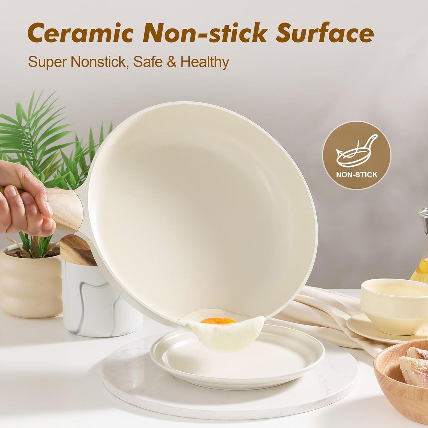 SENSARTE Ceramic Nonstick Frying Pan - Non-Toxic Omelet Skillet | 8/9.5/11/12.5 Inch, Induction Compatible, White