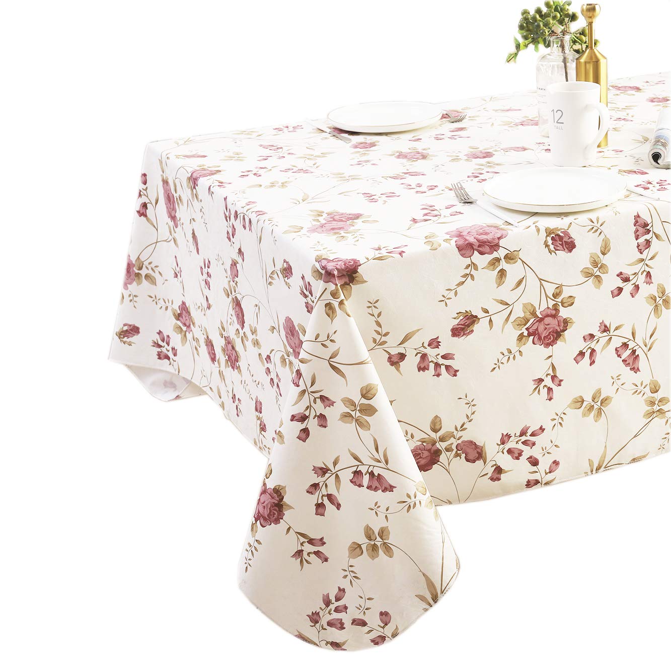 Walrus Heavy Duty Vinyl Tablecloth with Flannel Backing Waterproof Oil-Proof Plastic Table Cloth Stain-Resistant Wipeable Rectangle or Square Table Cover for Indoor and Outdoor (Flowers, 60X84 Inch)