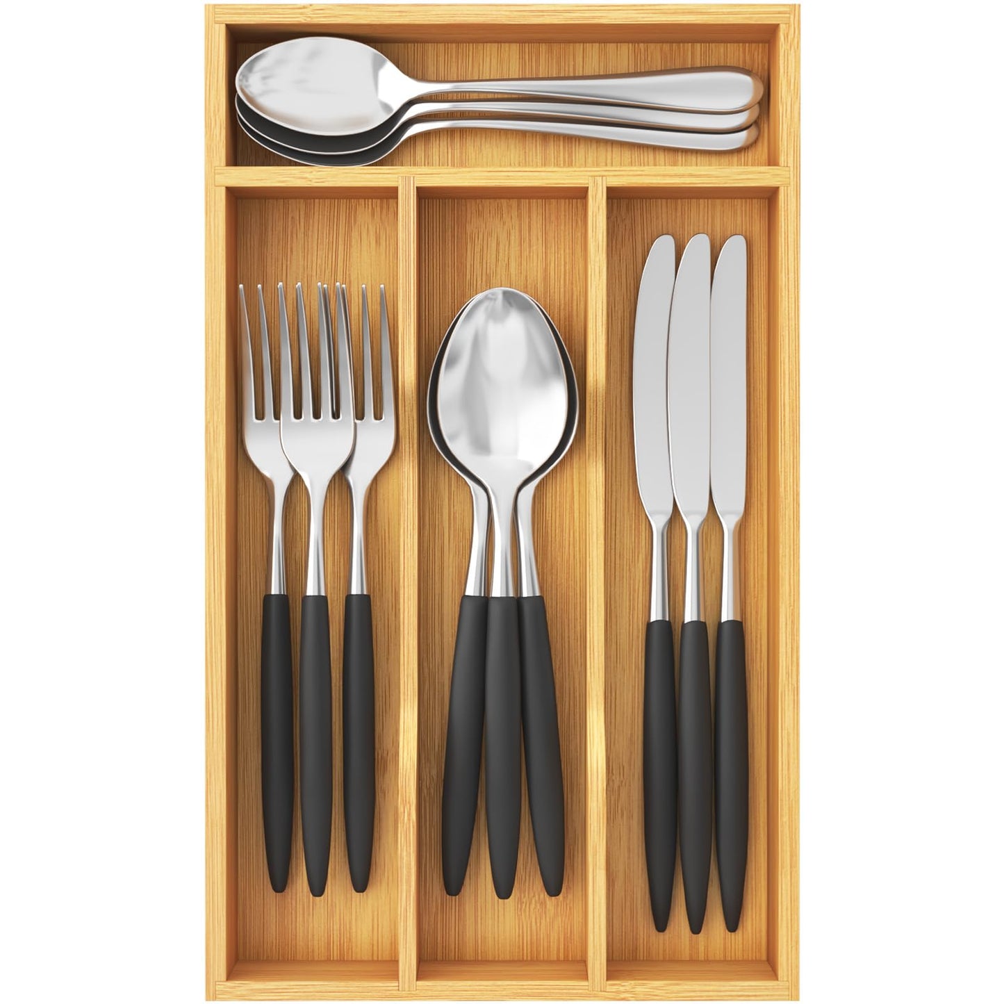 Lifewit Silverware Drawer Organizer, Utensil Tray for Kitchen, Flatware and Cutlery Holder, Storage for Spoons Forks Knives, 6.7 x 12", Natural