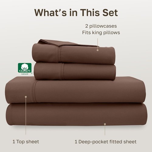 California Design Den King Size Bed Sheet Set - 100% Cotton, 400 Thread Count, Silky Smooth Sateen in Espresso Brown