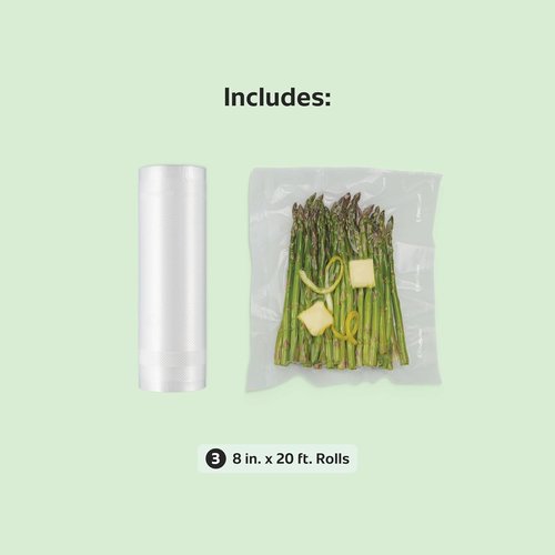 FoodSaver Vacuum Sealer Bags - Custom Fit Airtight Storage for Meal Prep & Sous Vide | 8 x 20' (Pack of 3)