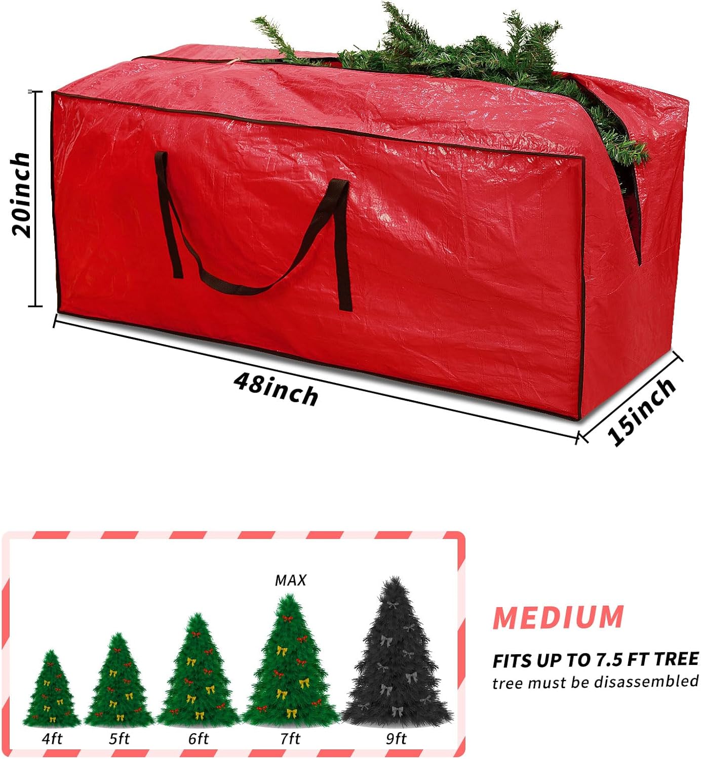 RICHIE Christmas Tree Storage Bag - Fits 7.5 Ft Artificial Trees | Durable, Water-Resistant Design, Red