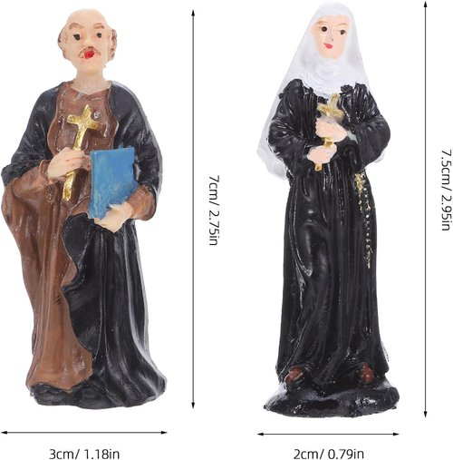Alipis Resin Nun and Priest Miniature Sculptures - 2pcs Catholic Table Ornaments for Church Events