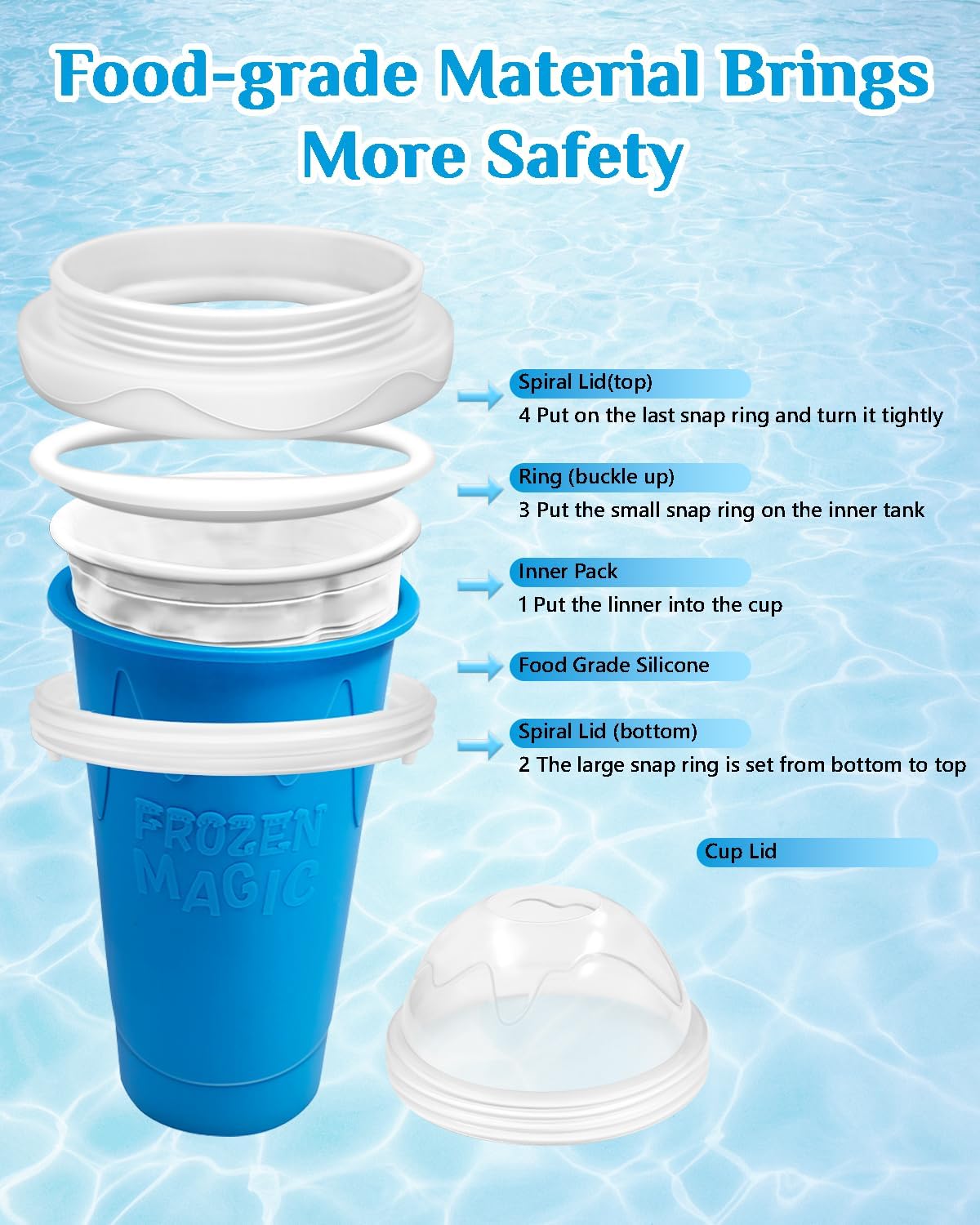 **Slushie Cup - DIY Magic Slushy Maker with Lid & Straw | Portable Double-Layer Design for Juices & Ice Cream (Blue)**