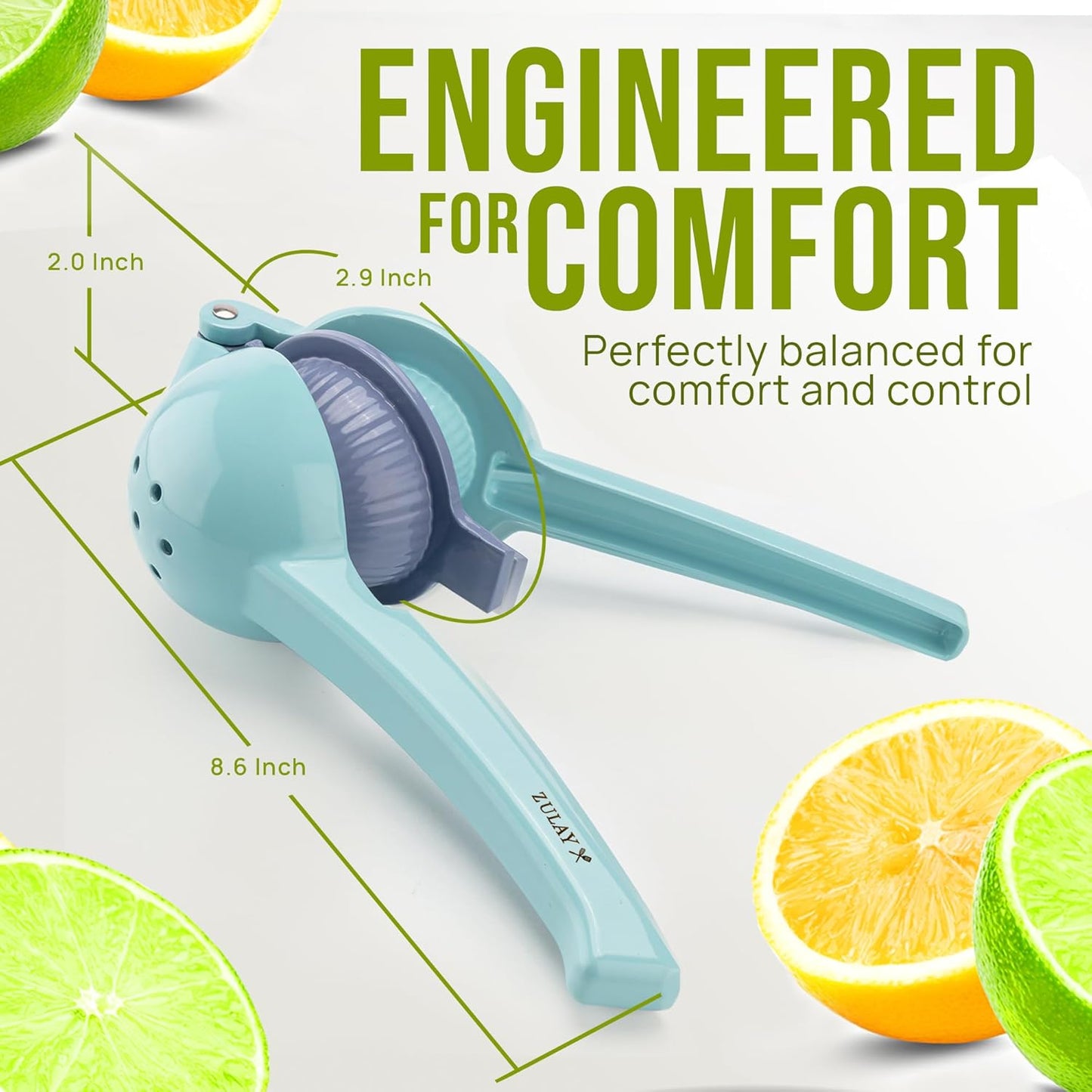 Zulay Kitchen 2-in-1 Lemon Squeezer - Sturdy Hand Juicer for Maximum Juice Extraction - Easy to Clean - Blue/Purple