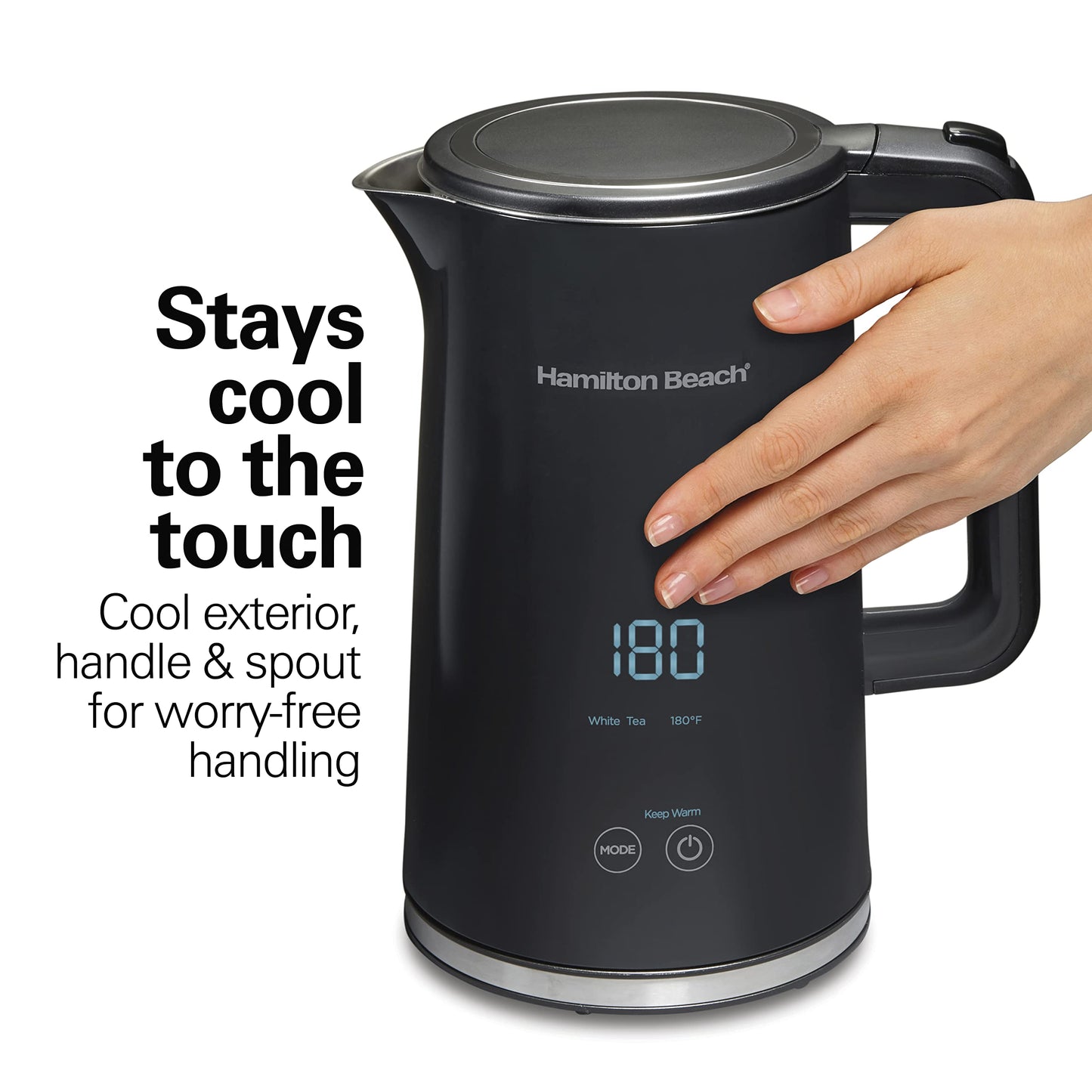 Hamilton Beach Digital Temperature Control Electric Tea Kettle, Hot Water Boiler & Heater 1.7L, 5 Preset Modes + Keep Warm, Fast Boil 1500 Watts, BPA Free, Cool-Touch Exterior, Black (41033)