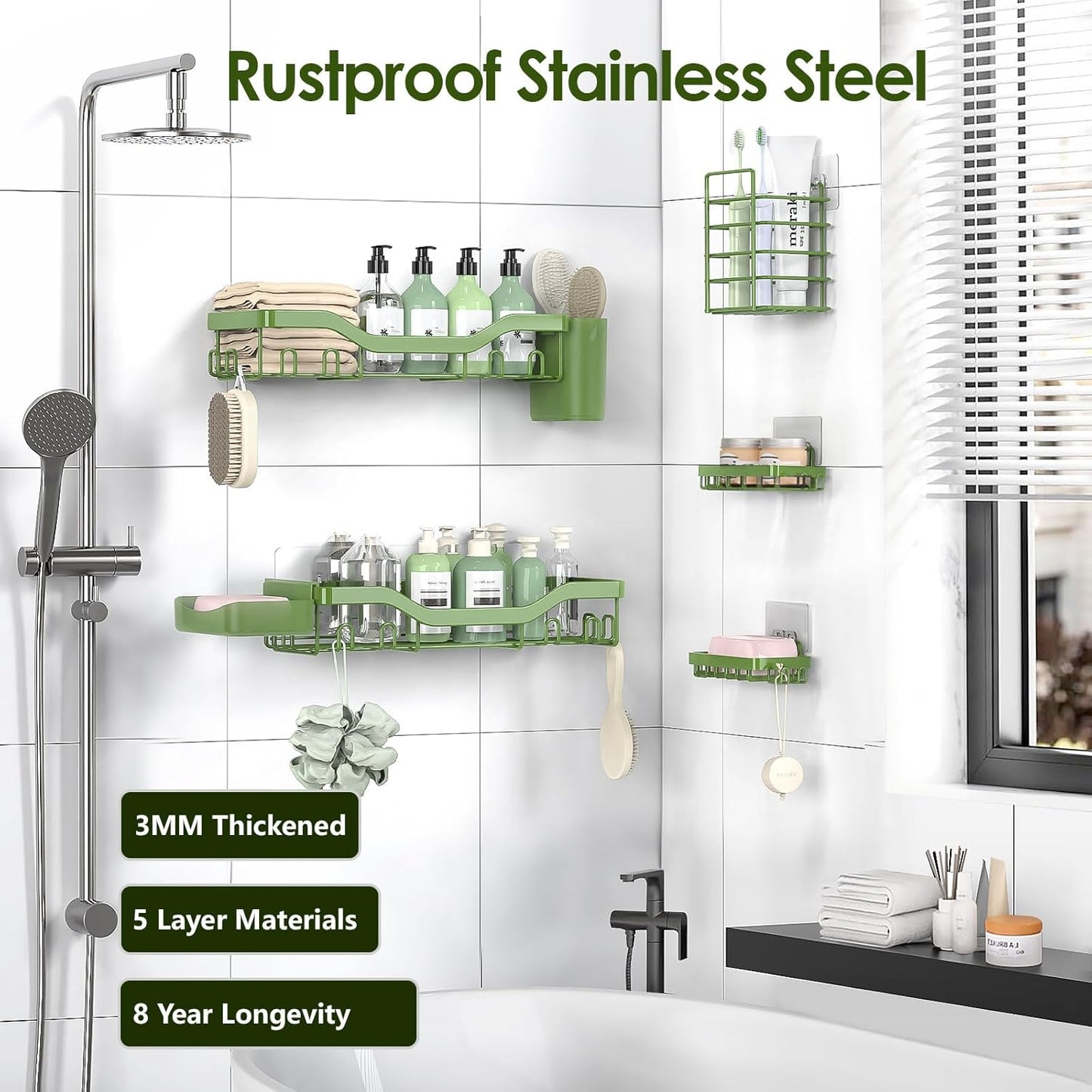 NESOMI Shower Caddy - Rustproof Stainless Steel Organizer with Large Capacity | 7-Pack No-Drill Rack