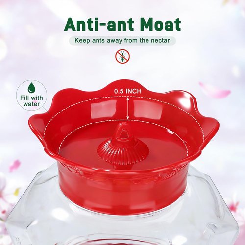 Fchstaer Hummingbird Feeder - 18oz Outdoor Hanging Design with 6 Feeding Ports & Ant Moat | Perfect Garden Decor Gift