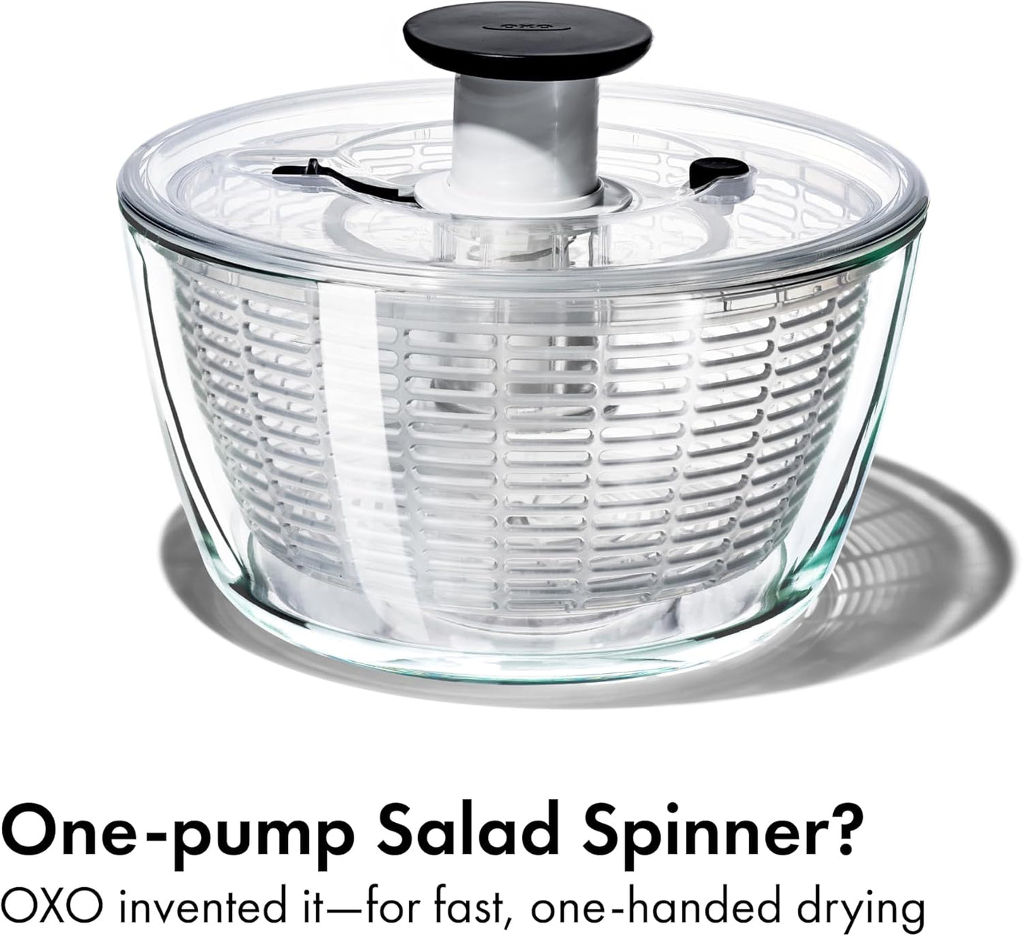 OXO Good Grips Glass Salad Spinner - Large 6.22-Qt Lettuce & Fruit Washer | BPA-Free Borosilicate Bowl