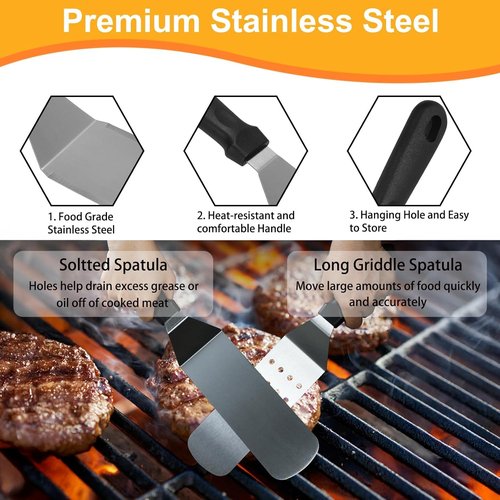 Blackstone 150-Piece Griddle Accessories Kit - Complete Flat Top Grill Set with Metal Spatulas & Basting Cover