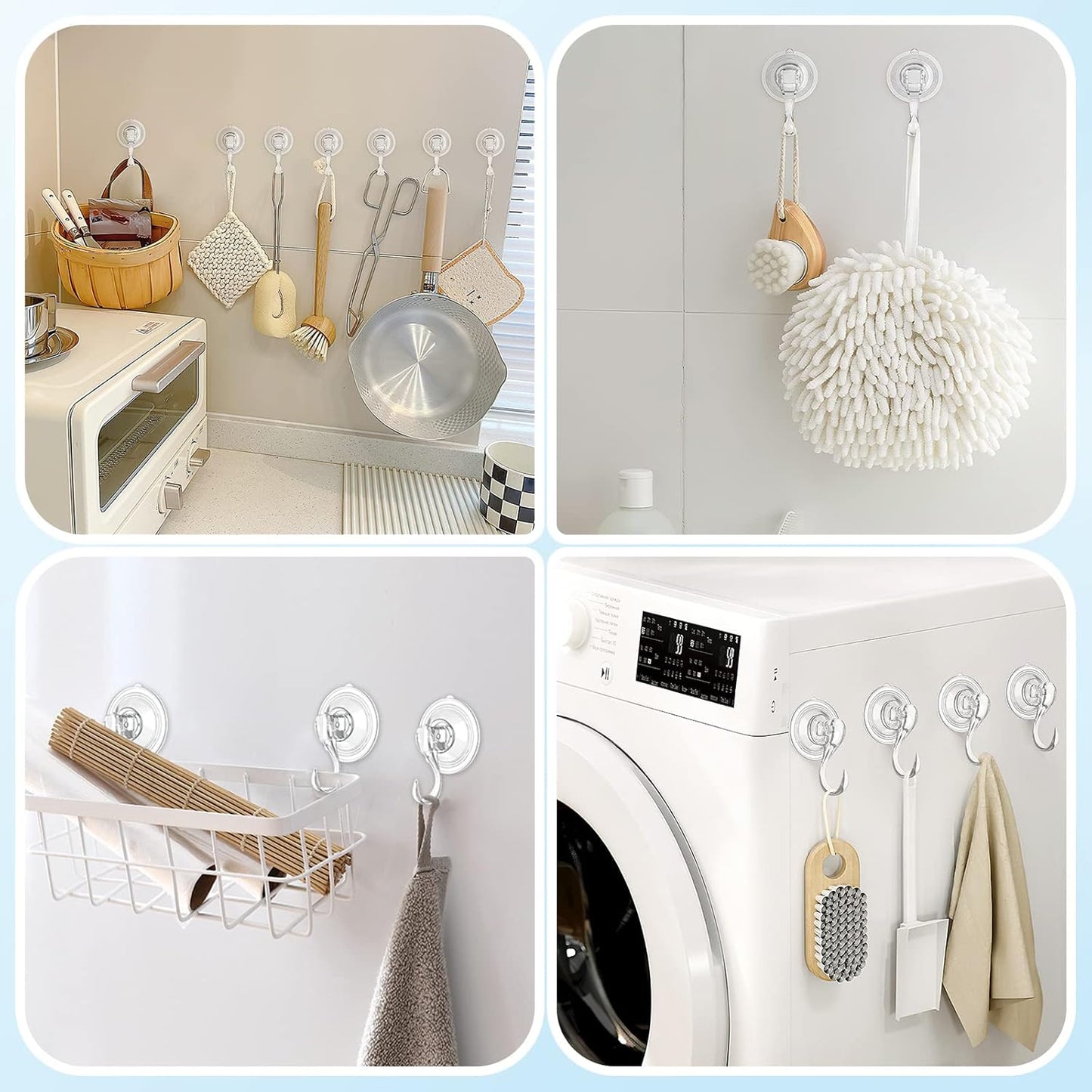 VIS'V Suction Cup Hooks - Heavy Duty, Removable & Reusable Shower Hooks | Clear, 4 Pack