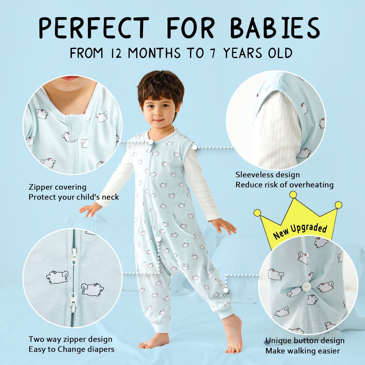 WONDAY Toddler Sleep Sack with Legs, Baby Sleeping Sack with Feet, 0.5TOG Thick Wearable Blanket 5t-7t