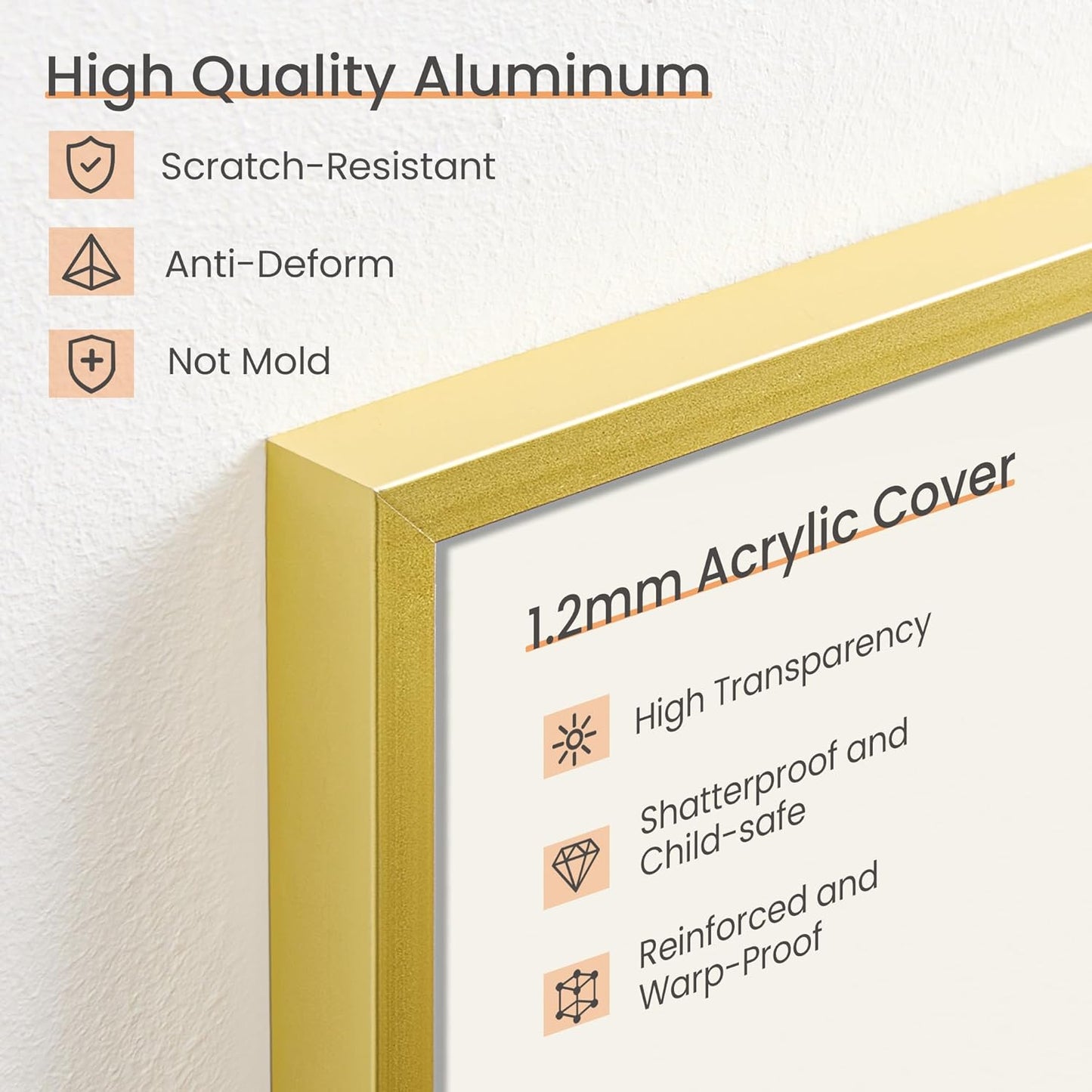 Upsimples Aluminum Picture Frame - Gold 11x14 for 8x10 Photos with Mat | Wall Hanging Metal Frame