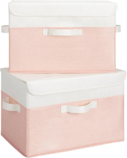 Granny Says Storage Baskets - Decorative Lidded Storage Boxes for Closet | Foldable Pink 2-Pack