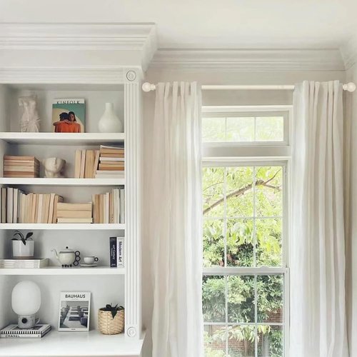 GXOACKJ Heavy Duty Decorative Curtain Rods | Ivory White, 48 to 84 Inches, Includes Brackets
