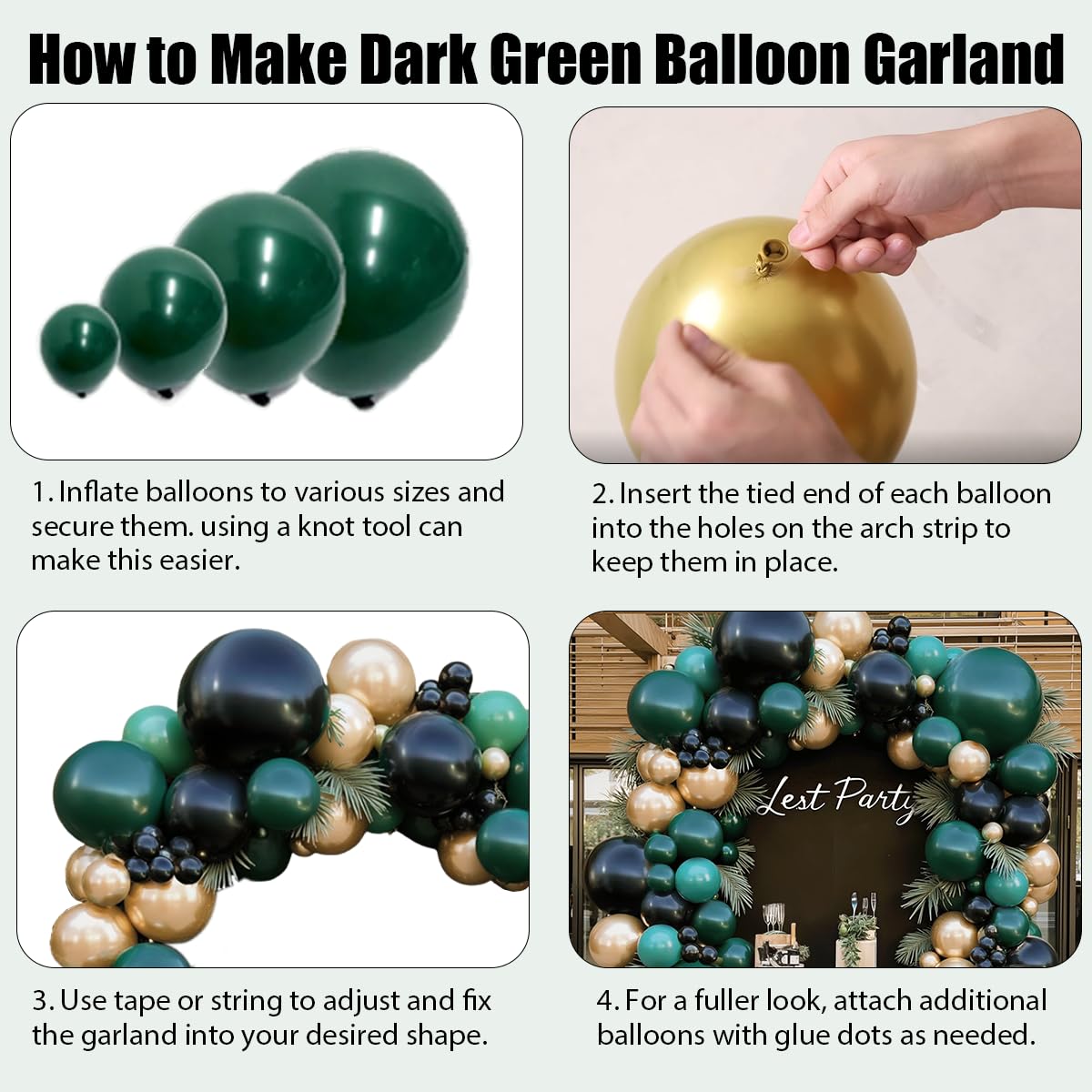 Green Black Gold Balloon Arch Kit - 119 PCs Double Stuffed Emerald Dark Green and Black Metallic Glod Balloons Arch for Wedding Graduation Birthday Jungle Prom Party Decorations