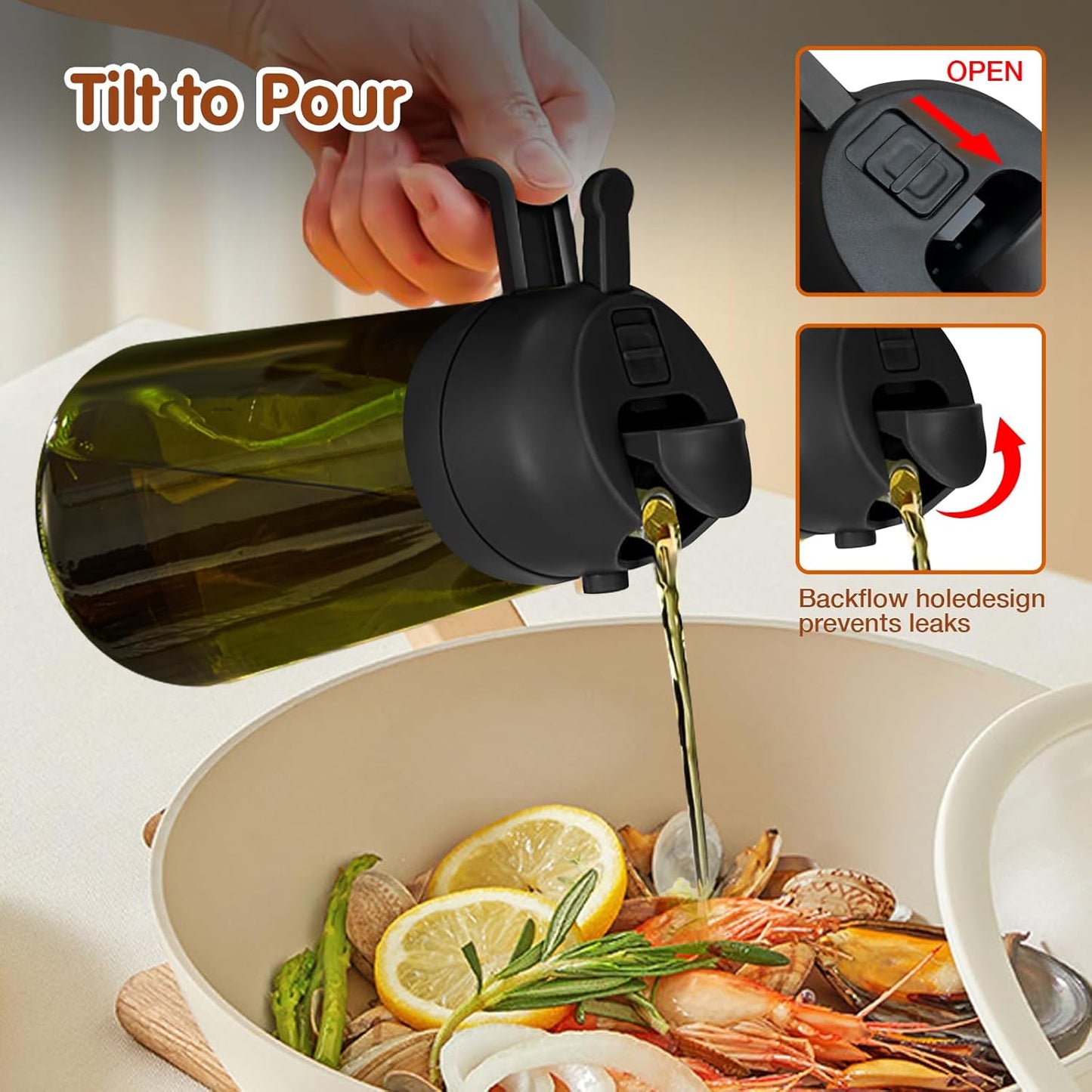 YARRAMATE Olive Oil Dispenser Bottle - 2-in-1 Light Blockage Dark Oil Sprayer, 16oz Green Glass | Food-Grade Mister for Cooking & BBQ