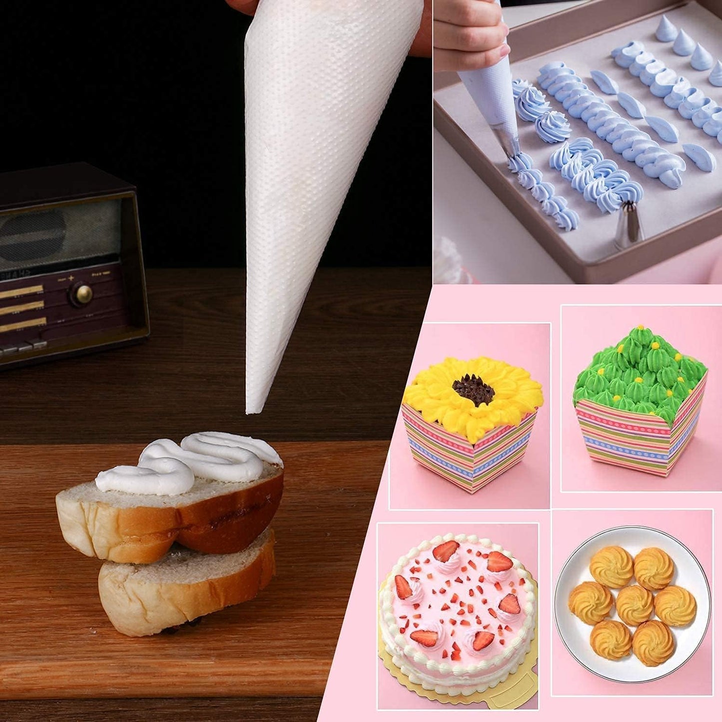 Skiennix Disposable Piping Bags - 400 Pcs 12 Inch Anti-Burst Tipless Icing Bags for Cake & Cookie Decoration