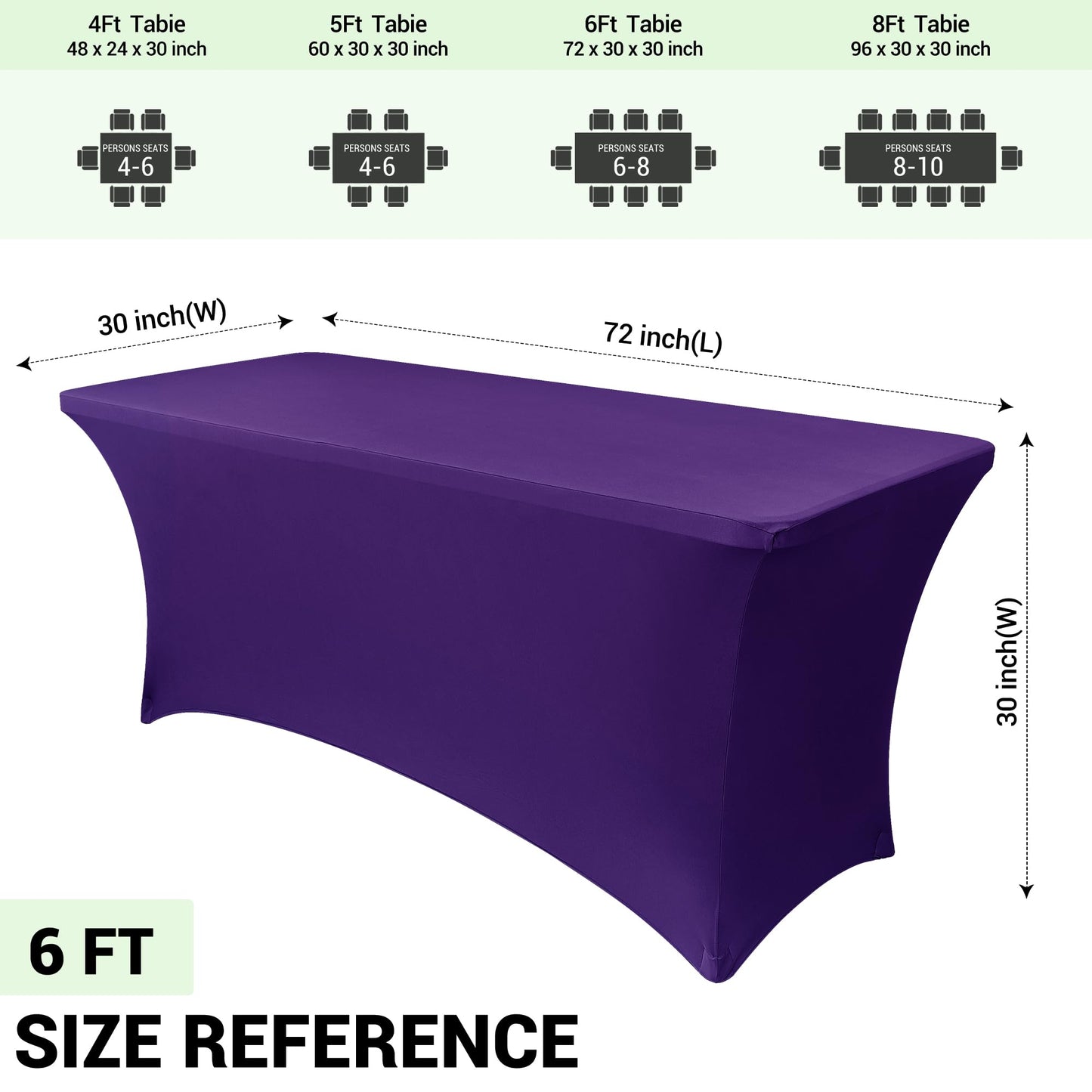 Obstal 6ft Spandex Table Cover for Standard Folding Tables - 2 Pack- Rectangular Fitted Tablecloth for Halloween Party Holiday Decorations, 72L x 30W x 30H Inches, Dark Purple