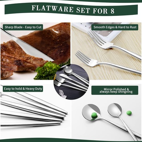 CEKEE 40-Piece Stainless Steel Silverware Set - Flatware Cutlery for 8 | Mirror Polished & Dishwasher Safe
