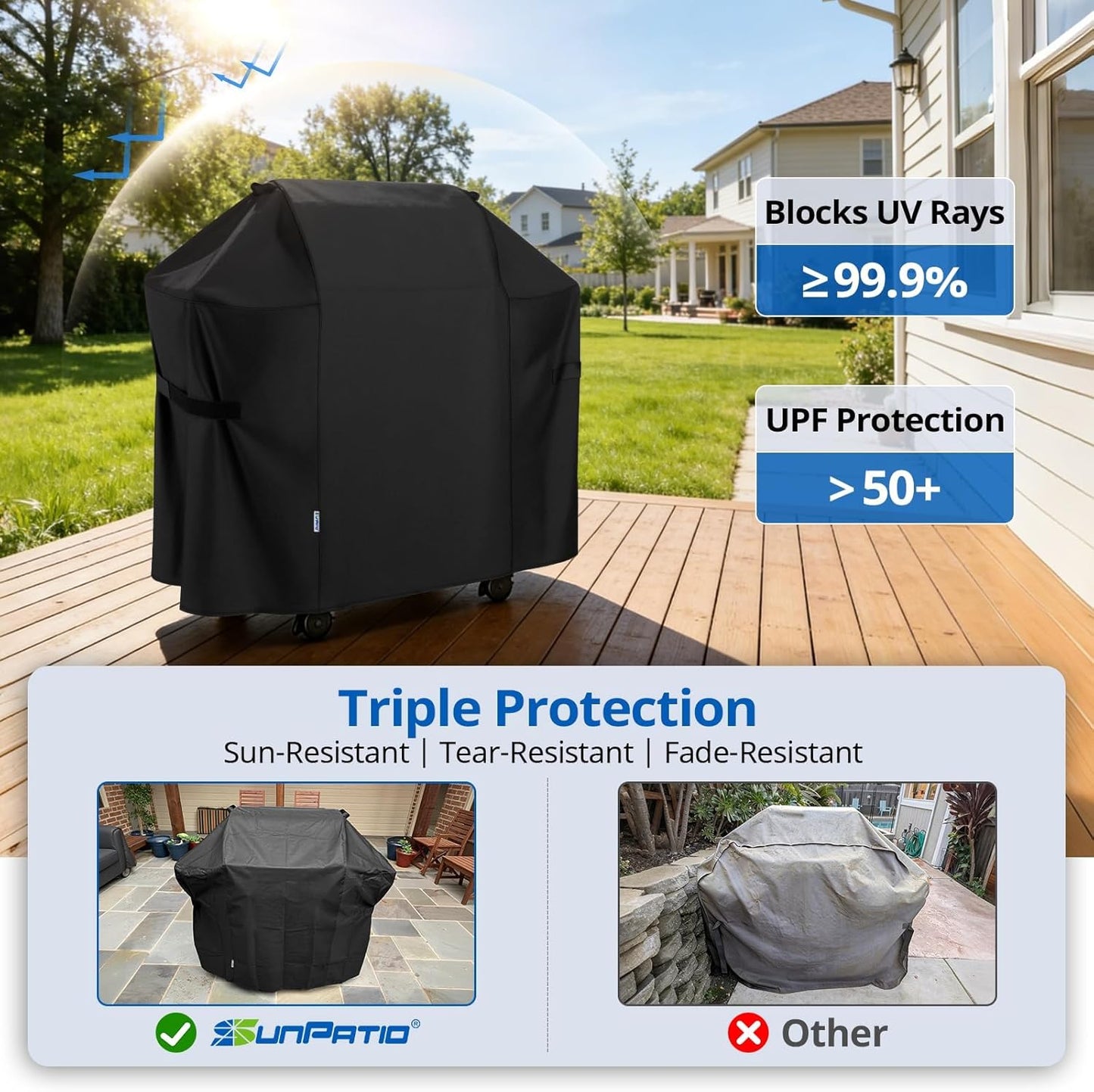 SunPatio BBQ Grill Cover - 52 Inch Waterproof & Durable Gas Barbecue Cover for Weber Spirit | Charbroil & Kenmore Grills